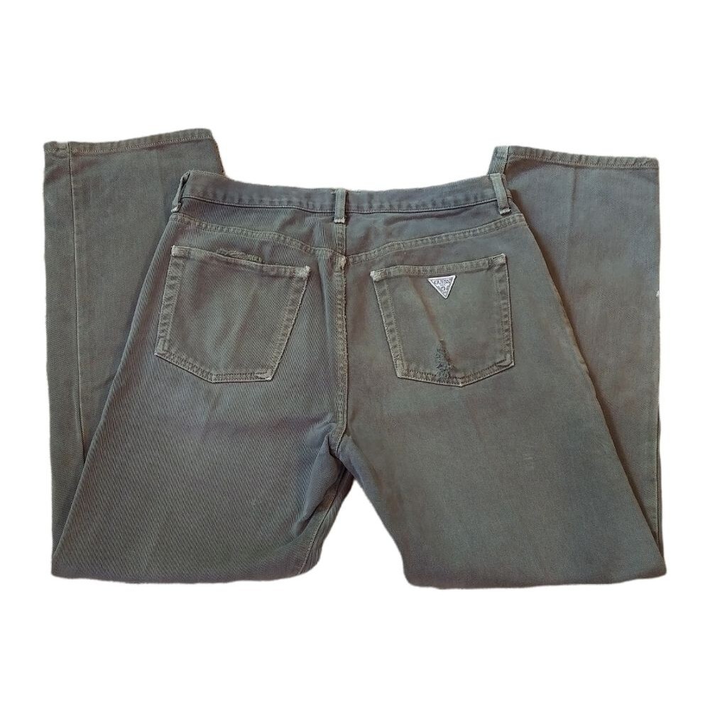 Vintage Guess Triangle Washed Olive Green Classic Fit Straight Leg Waist 32